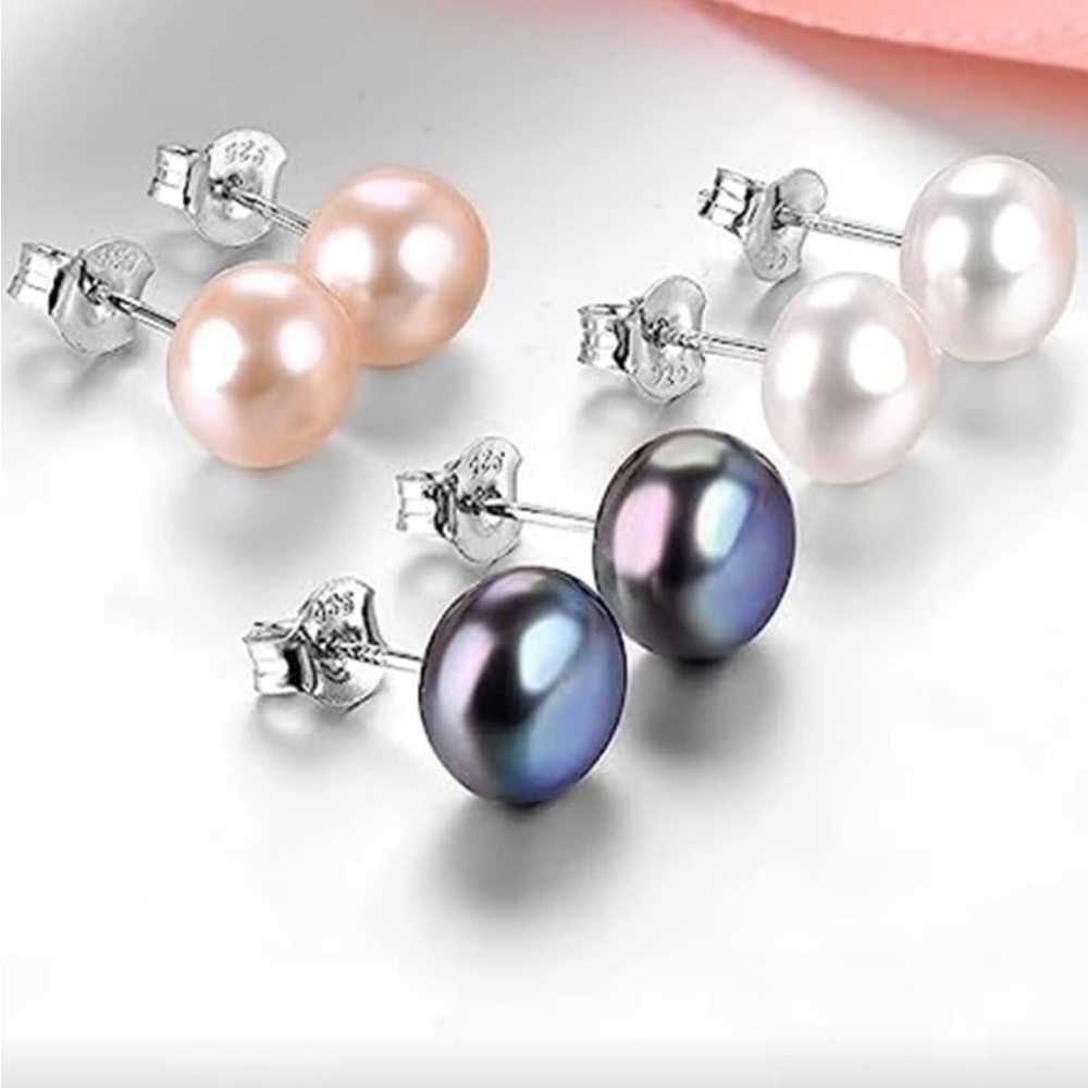 Classic Pearl Stud Earrings Set of 3